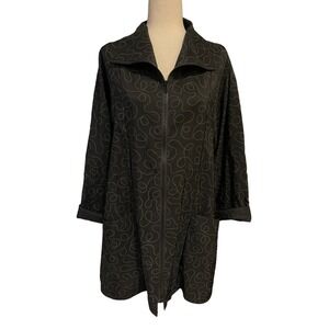 Maralyce Ferree Art‎ to Wear Black Gray Pattern Vented Raincoat Pocket Womens S